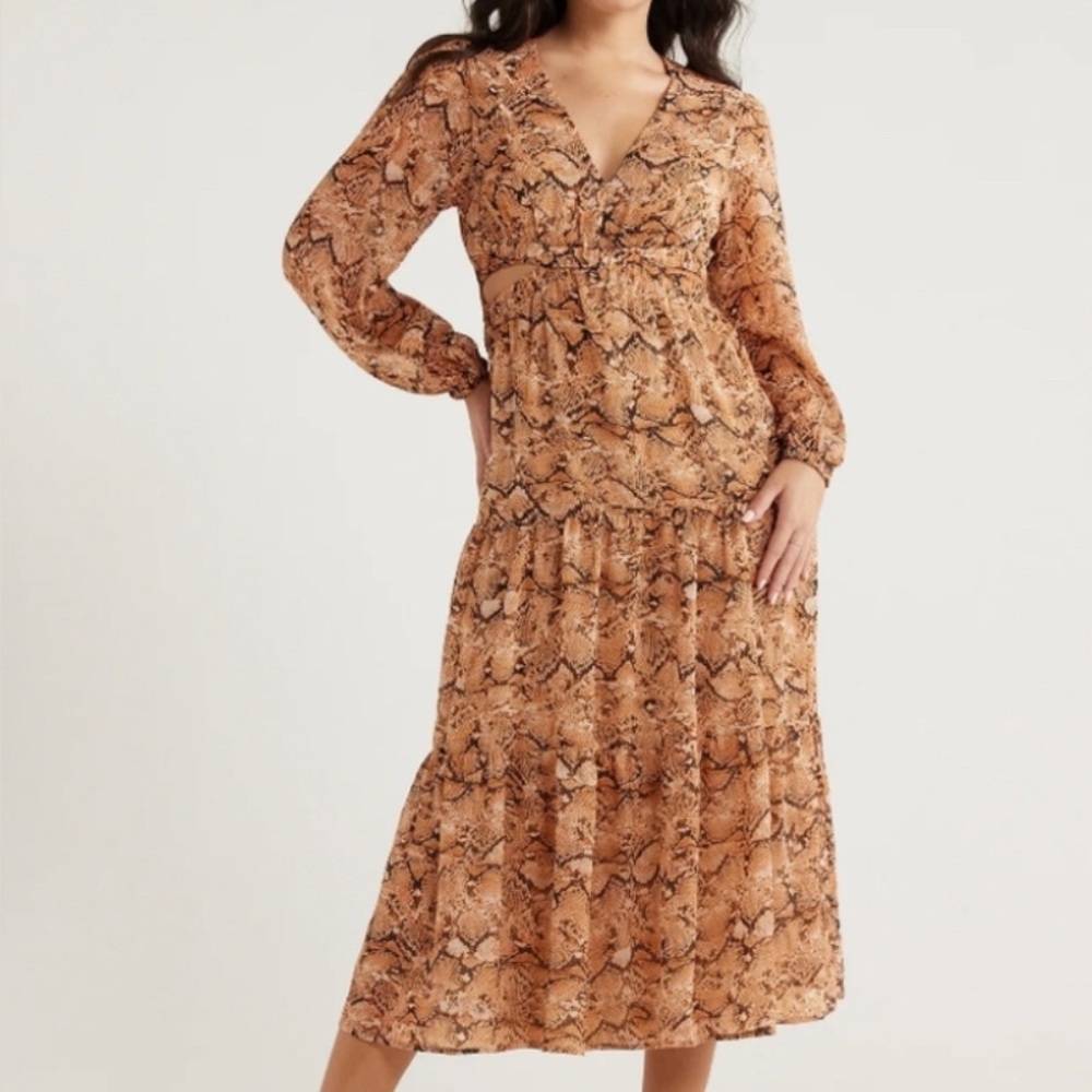 Sofia by Sofia Vergara Red and Brown Tiered Ruffled Sundress